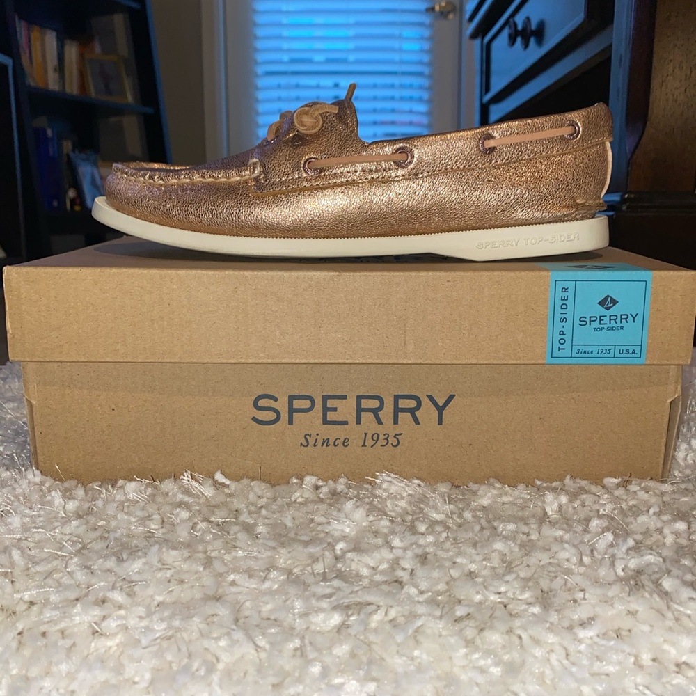 Sperry Vida Metallic Boat Shoe Rose Gold